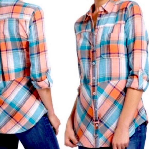 Anthropologie‎ Holding Horses Blue Plaid Button Top - Picture 1 of 6